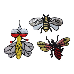 ID 1604ABC Set of 3 Bees Insect Bug Patch Embroidered Iron On Applique