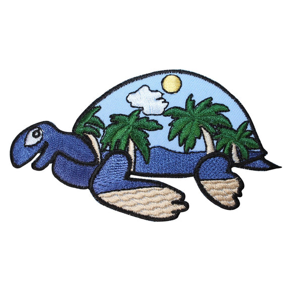 ID 1698 Beach Scene Turtle Patch Ocean View Craft Embroidered Iron On Applique