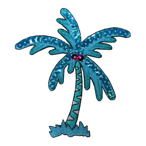 ID 1750 Sequin Palm Tree Patch Tropical Beach Craft Embroidered Iron On Applique