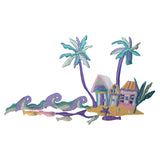 ID 1752 Beach House Scene Patch Tropical Ocean Embroidered Iron On Applique