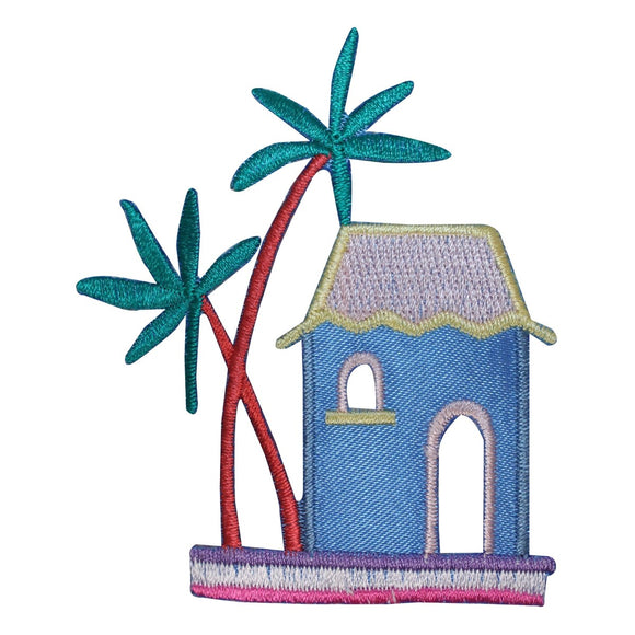 ID 1856 Beach House Patch Palm Tree Vacation Craft Embroidered Iron On Applique