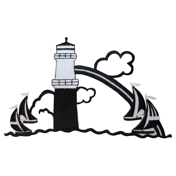 ID 1861 Lighthouse Sailboats Patch Travel Nautical Embroidered Iron On Applique