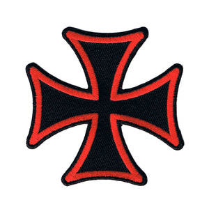 Maltese Cross Biker Patch Red On Black 3" Symbol Embroidered Iron On Applique