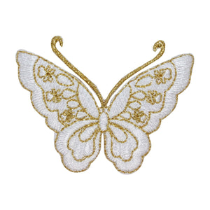 ID 2360 Gold & White Butterfly Fancy Garden Bug Insect Iron On Applique Patch