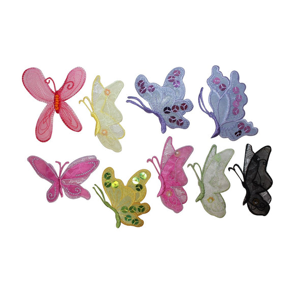 ID 2506 Set of 9 Butterfly Lace Beads & Sequin Iron On Applique Patches
