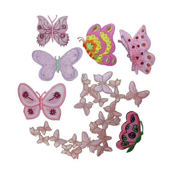 ID 2511 Set of 7 Butterfly Embroidered Iron On Applique Patches