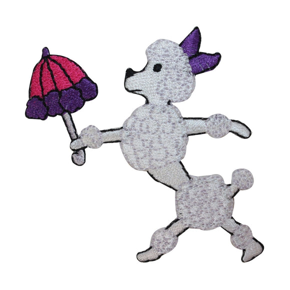 ID 2725 Poodle Dog Holding Umbrella Patch Puppy Embroidered Iron On Applique