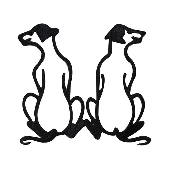 ID 2829 Pair of Dogs Silhouette Patch Pet Sitting Embroidered Iron On Applique