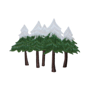 ID 3167 Snow Capped Pine Trees Patch Winter Forest Embroidered Iron On Applique