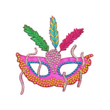 ID 3401 Small Mask Mardi Gras Purple Green Blue Gold Feathers Applique Patch