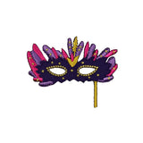 ID 3408 Mardi Gras Mask Patch Hand Held Disguise Embroidered Iron On Applique