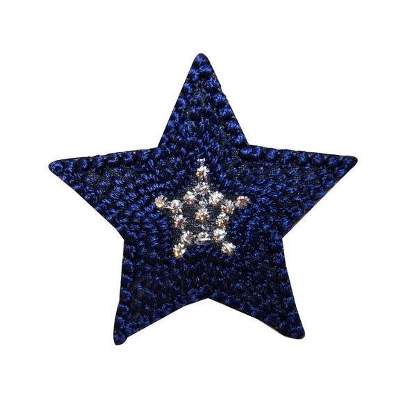 ID 3558 Blue Textured Star Patch Night Sky Craft Embroidered Iron On Applique