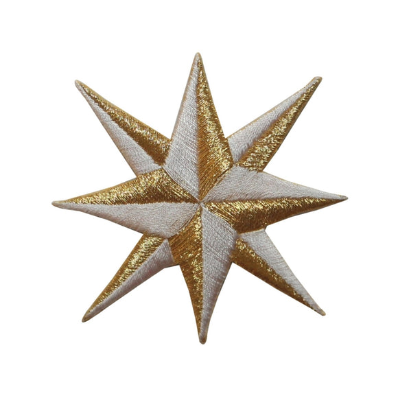 ID 3561 White Gold Eight Point Nautical Star Iron On Badge Applique Patch