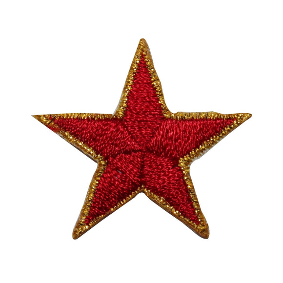 ID 3564 1 3/4IN Red Star Gold Outline Embroidered Iron On Badge Applique Patch