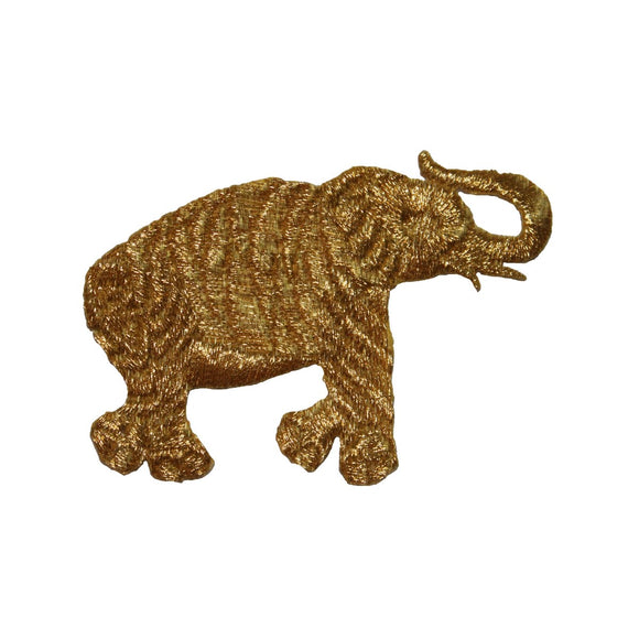 ID 3598 Gold Elephant Silhouette Patch Safari Wild Embroidered Iron On Applique