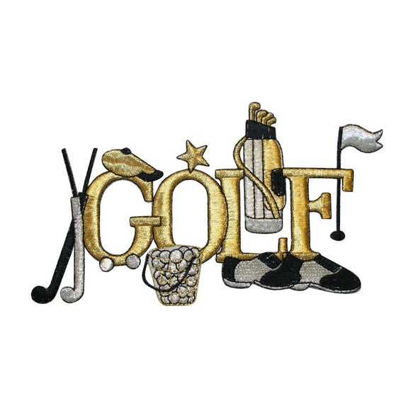 ID 5037 Gold Golf Theme Large Patch Bag Sport Hobby Embroidered Iron On Applique