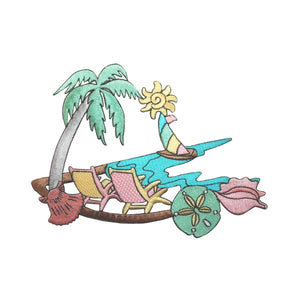 ID 5079 Tropical Beach Scene Large Patch Vacation Embroidered Iron On Applique