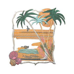 ID 5080 Tropical Beach Portrait Large Patch Ocean Embroidered Iron On Applique