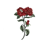 ID 5140 Red Rose Flower Large Patch Stem Plant Embroidered Iron On Applique