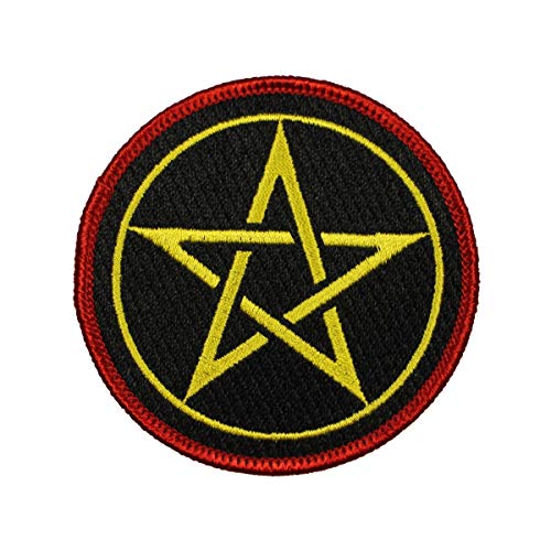 3 INCH Gold Pentagram Red Border Patch Star Symbol Embroidered Sew On Applique