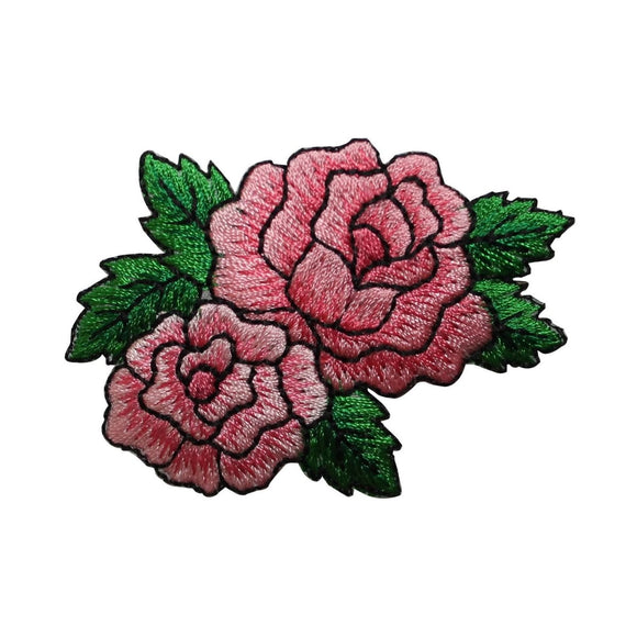 ID 6178 Pink Rose Duo Flower Garden Love Iron On Embroidered Patch Applique