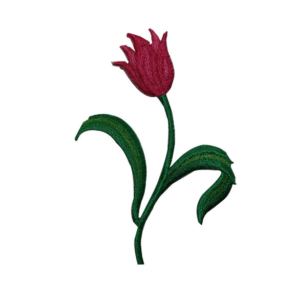 ID 6334 Red Tulip Flower Patch Garden Blossom Plant Embroidered Iron On Applique