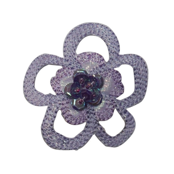 ID 6507 Purple Sequin Flower Outline Patch Blossom Embroidered Iron On Applique