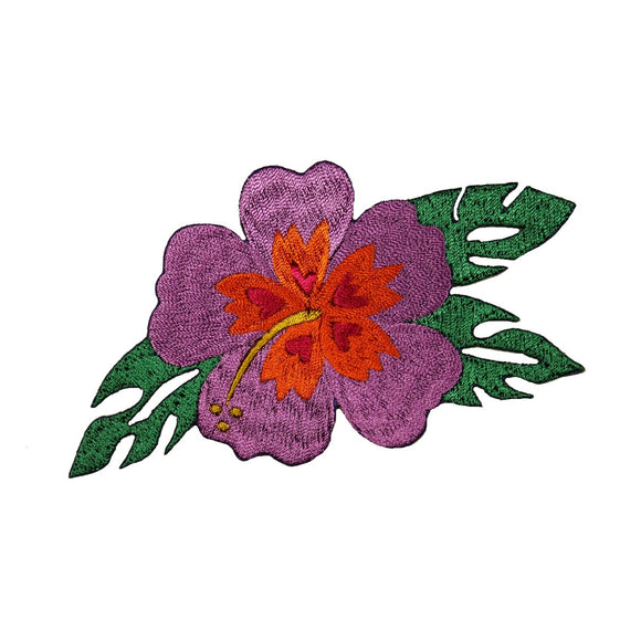 ID 6522 Purple Hibiscus Flower Patch Exotic Hawaii Embroidered Iron On Applique