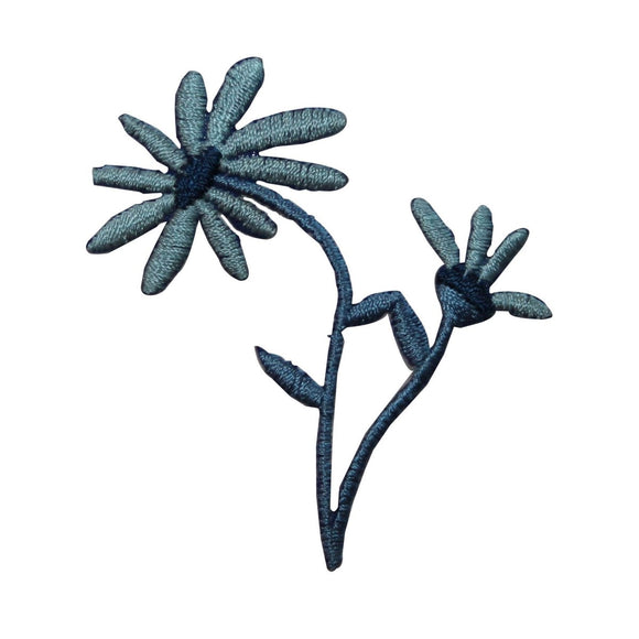 ID 6566 Deep Blue Wildflower Flower Plant Iron On Embroidered Patch Applique