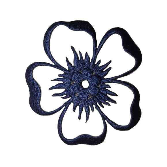 ID 6606 Blue Flower Outline Patch Cutout Garden Embroidered Iron On Applique