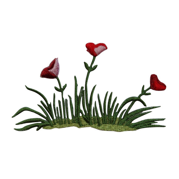 ID 6724 Red Heart Flowers Bush Patch Garden Love Embroidered Iron On Applique