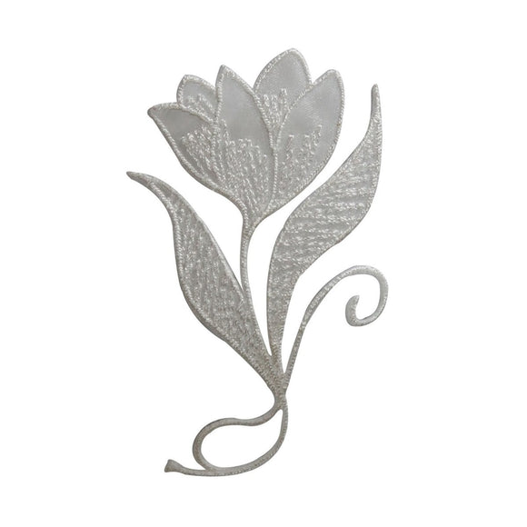 ID 6763 Textured White Flower Garden Plant Embroidered Iron On Applique Patch
