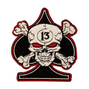 Large 13 Spade Skull Crossbones Patch Biker Badge Embroidered Iron On Applique