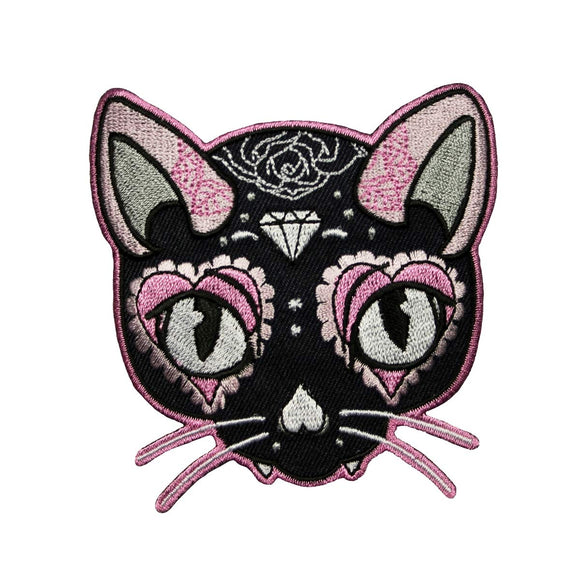 Miss Cherry Martini Pink Cat Patch Cute Sugar Skull Embroidered Iron On Applique