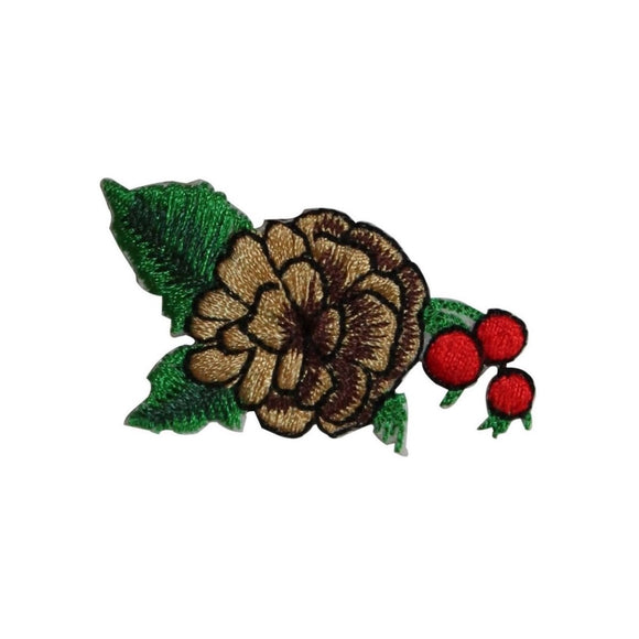 ID 7317 Pine Cone and Holly Patch Christmas Craft Embroidered Iron On Applique