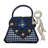 ID 7990 Blue Plaid Purse Patch Gold Handbag Fashion Embroidered Iron On Applique