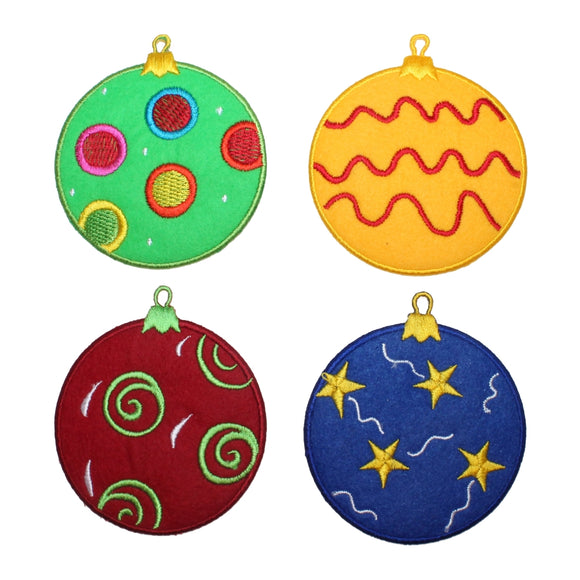 ID 8195A-D Set of 4 Fuzzy Ornament Patches Christmas Felt Iron On Applique