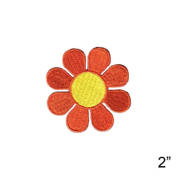 2 Inch Daisy Orange Petals Yellow Center Flower Iron-On Patch DIY Craft Applique