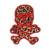 Skull Crossbones Patch Biker Red Leopard Print 6" Embroidered Iron On Applique