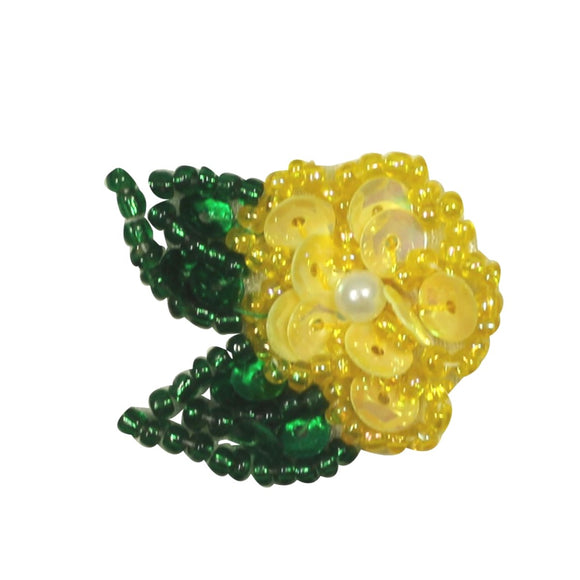 ID 8922 Yellow Beaded Flower Patch Bloom Spring Embroidered Iron On Applique