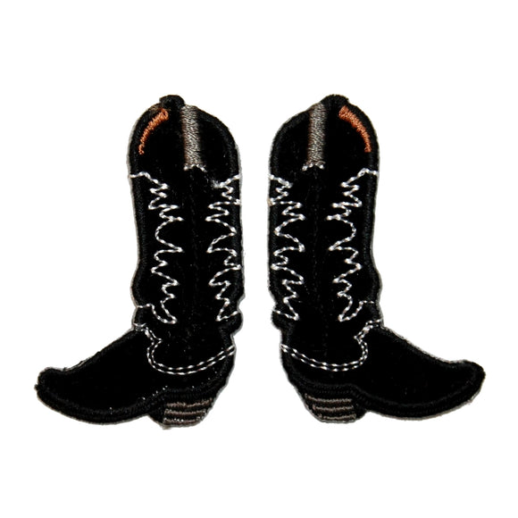 ID 9069AB Set of 2 Pair of Black Western Cowboy Boots Iron On Applique Patch