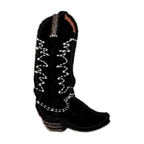 ID 9069A Black Western Cowboy Riding Boot Embroidered Iron On Applique Patch