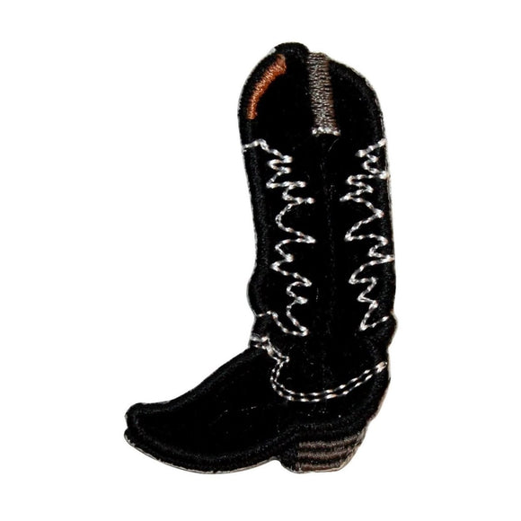 ID 9069B Black Western Cowboy Riding Boot Embroidered Iron On Applique Patch