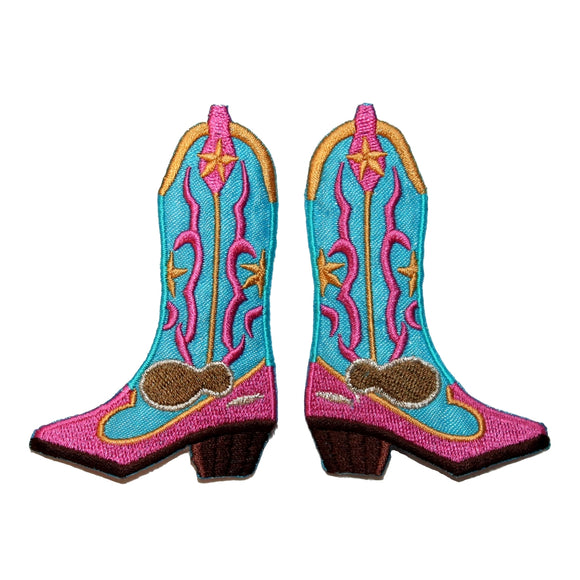 ID 9070AB Pair of Western Cowboy Riding Boot Embroidered Iron On Applique Patch