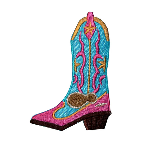 ID 9070A Colorful Western Cowboy Riding Boot Embroidered Iron On Applique Patch