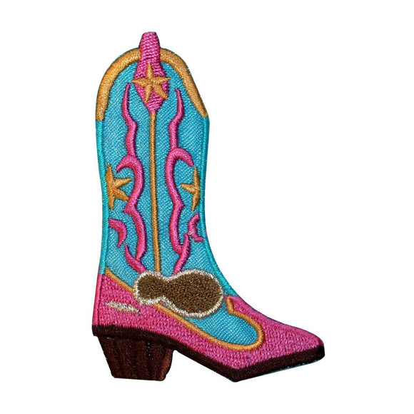ID 9070B Colorful Western Cowboy Riding Boot Embroidered Iron On Applique Patch