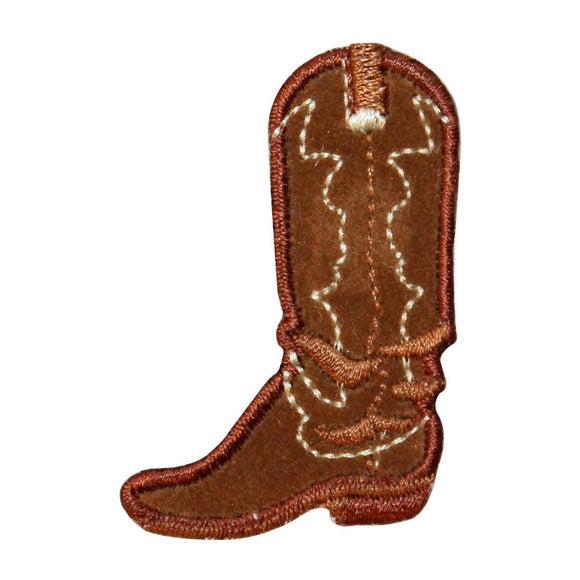 ID 9073A Brown Western Cowboy Riding Boot Embroidered Iron On Applique Patch