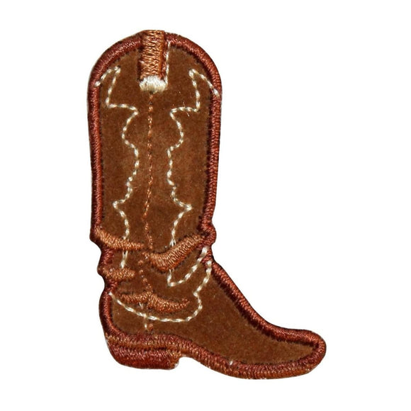 ID 9073B Brown Western Cowboy Riding Boot Embroidered Iron On Applique Patch