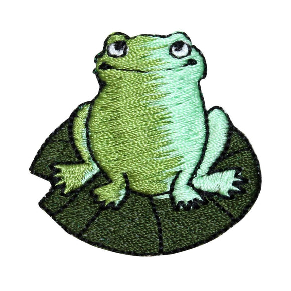 ID 9101 Frog Sitting On Lily Pad Patch Pond Animal Embroidered Iron On Applique