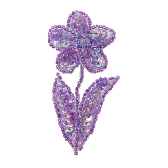 ID 9104 Purple Sequin Daisy Flower Garden Plant Beaded Iron On Applique Patch